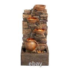 Garden Water Feature Outdoor LED Fountain Stacked Stone Cascading Brown Teamson