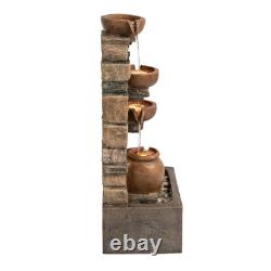 Garden Water Feature Outdoor LED Fountain Stacked Stone Cascading Brown Teamson