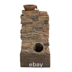 Garden Water Feature Outdoor LED Fountain Stacked Stone Cascading Brown Teamson
