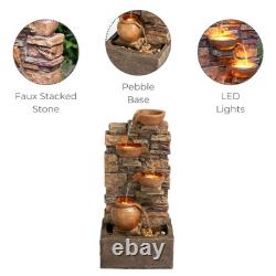 Garden Water Feature Outdoor LED Fountain Stacked Stone Cascading Brown Teamson