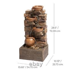 Garden Water Feature Outdoor LED Fountain Stacked Stone Cascading Brown Teamson