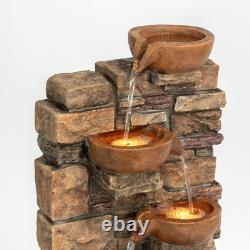 Garden Water Feature Outdoor LED Fountain Stacked Stone Cascading Brown Teamson