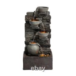 Garden Water Feature Outdoor LED Fountain Stacked Stone Cascading Grey Teamson