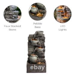 Garden Water Feature Outdoor LED Fountain Stacked Stone Cascading Grey Teamson