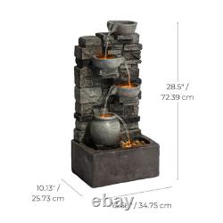 Garden Water Feature Outdoor LED Fountain Stacked Stone Cascading Grey Teamson