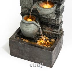 Garden Water Feature Outdoor LED Fountain Stacked Stone Cascading Grey Teamson