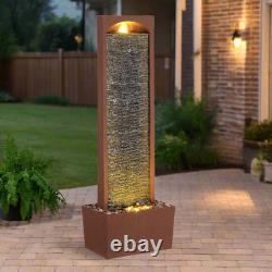Garden Water Feature Outdoor LED Fountain Straight Waterfall Red Rock Teamson