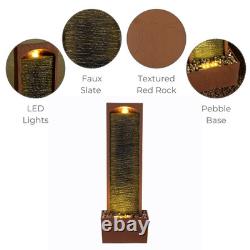 Garden Water Feature Outdoor LED Fountain Straight Waterfall Red Rock Teamson