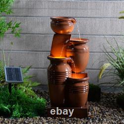 Garden Water Feature Outdoor Solar Powered Fountain 4-Tier Cascading Urn Teamson