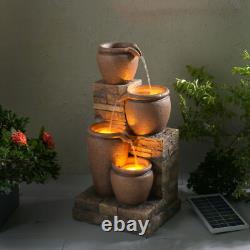 Garden Water Feature Outdoor Solar Powered LED Fountain 4-Tier Bowl Teamson
