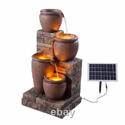 Garden Water Feature Outdoor Solar Powered LED Fountain 4-Tier Bowl Teamson