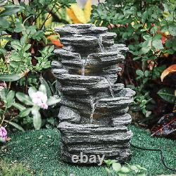 Garden Water Feature Outdoor Statues Waterfall Rock Fountain withLED 220V Electric