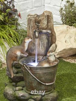 Garden Water Feature Playful Otters Fountain with LED Lights by Kelkay
