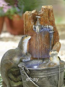 Garden Water Feature Playful Otters Fountain with LED Lights by Kelkay