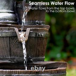 Garden Water Feature Pump Barrel Fountain with LED Lights Mains Powered, Sel