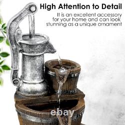 Garden Water Feature Pump Barrel Fountain with LED Lights Mains Powered, Sel