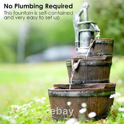Garden Water Feature Pump Barrel Fountain with LED Lights Mains Powered, Sel