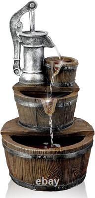 Garden Water Feature Pump Barrel Fountain with LED Lights Mains Powered, Sel