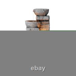 Garden Water Feature Stacked Stone Bowls LED Lights Grey 39 x 38 x 84cm by