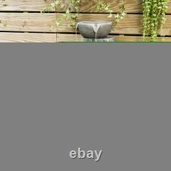 Garden Water Feature Stacked Stone Bowls LED Lights Grey 39 x 38 x 84cm by