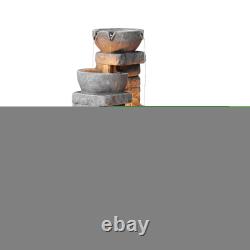 Garden Water Feature Stacked Stone Bowls LED Lights Grey 39 x 38 x 84cm by