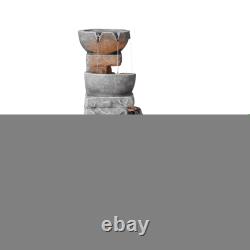 Garden Water Feature Stacked Stone Bowls LED Lights Grey 39 x 38 x 84cm by