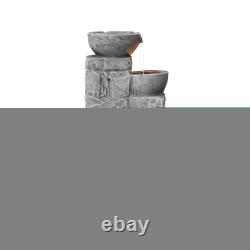 Garden Water Feature Stacked Stone Bowls LED Lights Grey 39 x 38 x 84cm by