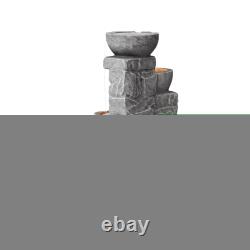 Garden Water Feature Stacked Stone Bowls LED Lights Grey 39 x 38 x 84cm by