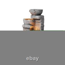 Garden Water Feature Stacked Stone Bowls LED Lights Grey 39 x 38 x 84cm by