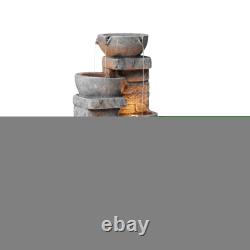 Garden Water Feature Stacked Stone Bowls LED Lights Grey 39 x 38 x 84cm by