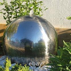 Garden Water Feature Steel Sphere Fountain 42cm Diameter with LED Lights