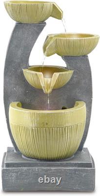 Garden Water Feature Three Tier Bowls Fountain with LED Lights Mains Powered