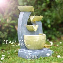 Garden Water Feature Three Tier Bowls Fountain with LED Lights Mains Powered