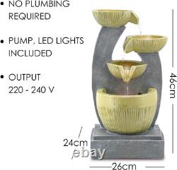 Garden Water Feature Three Tier Bowls Fountain with LED Lights Mains Powered