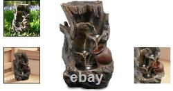 Garden Water Feature Tree Log Fountain, LED Lights & Cascading, Mains Powered