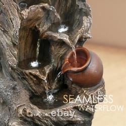 Garden Water Feature Tree Log Fountain, LED Lights & Cascading, Mains Powered