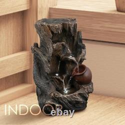 Garden Water Feature Tree Log Fountain, LED Lights & Cascading, Mains Powered