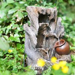 Garden Water Feature Tree Log Fountain, LED Lights & Cascading, Mains Powered