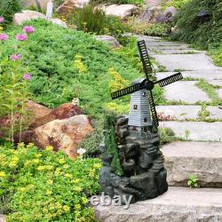 Garden Water Feature Windmill Fountain LED Cascading Outdoor Home Mains Powered