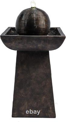 Garden Water Feature with Lights, Outdoor 2 Tier Basin Water Fountain & Pump, I