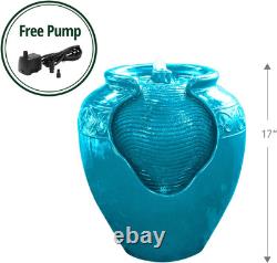 Garden Water Feature with Lights, Outdoor Tiered Small, Green Pot Water Fountain