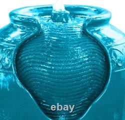 Garden Water Feature with Lights, Outdoor Tiered Small, Green Pot Water Fountain