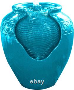 Garden Water Feature with Lights, Outdoor Tiered Small, Green Pot Water Fountain