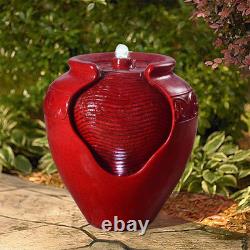 Garden Water Feature with Lights, Outdoor Tiered Small, Red Pot Water Fountain
