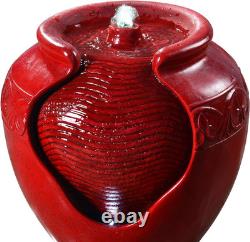Garden Water Feature with Lights, Outdoor Tiered Small, Red Pot Water Fountain
