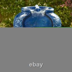 Garden Water Fountain Feature & Lights, Outdoor Blue Pot Waterfall by Teamson