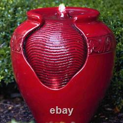 Garden Water Fountain Feature & Lights, Outdoor Red Waterfall Decor by Teamson