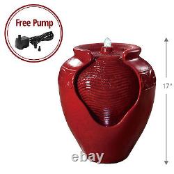 Garden Water Fountain Feature & Lights, Outdoor Red Waterfall Decor by Teamson