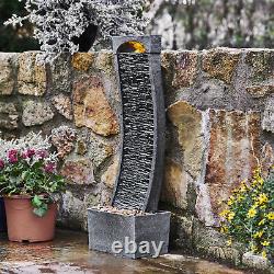 Garden Water Fountain Feature with Lights, Outdoor Curved Waterfall