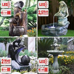 Garden Water Solar Feature Fountain Pond Pump Outdoor Kit Led Lights Bird Bath